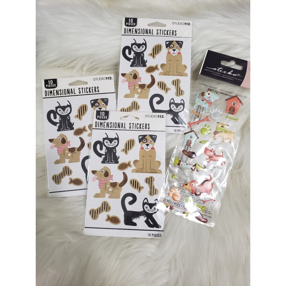 NEW LOT Dimensional Puffy DOG CAT ANIMAL scrapbook stickers studio 112‎ sticko